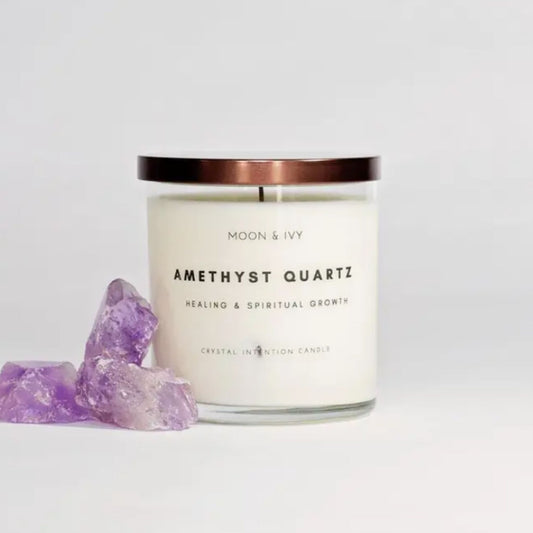 Amethyst Crystal Intention Candle- Lavender (Healing & Calm) - Moon and Ivy