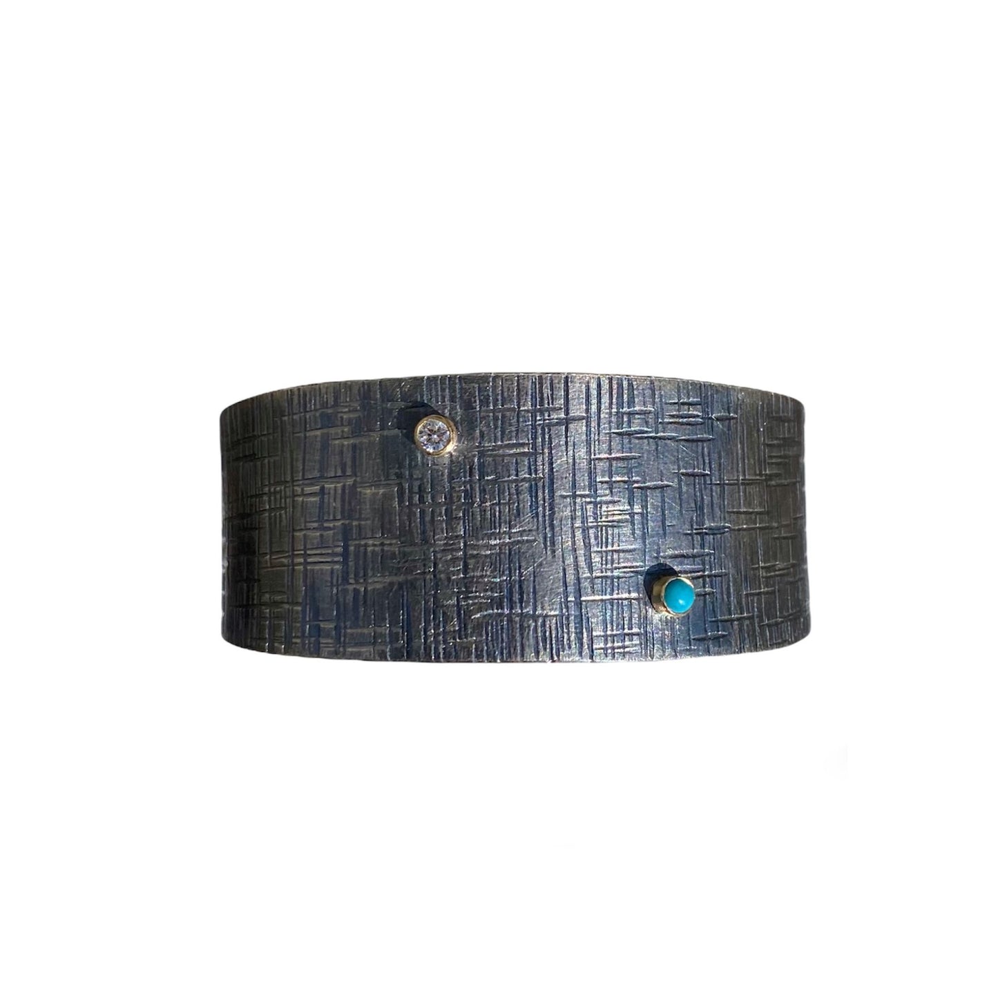 Sterling silver cuff bracelet with diamond and turquoise