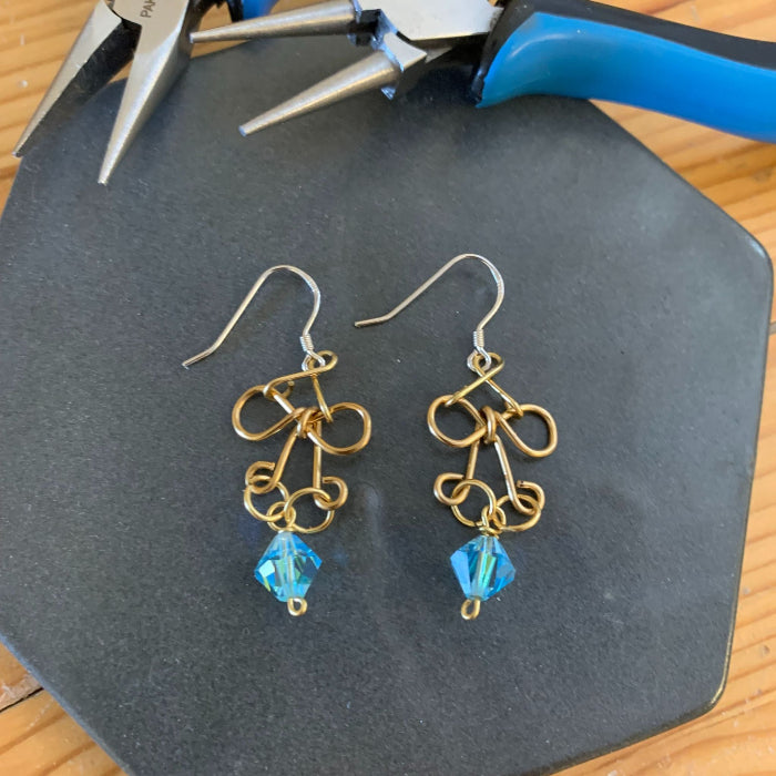 Wire forming earring jewelry class in Lafayette, CO.