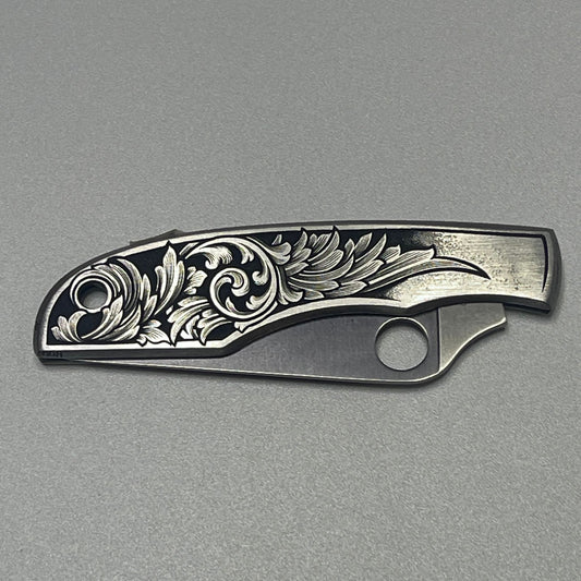 Hand-engraved Spyderco Knife- Grasshopper size