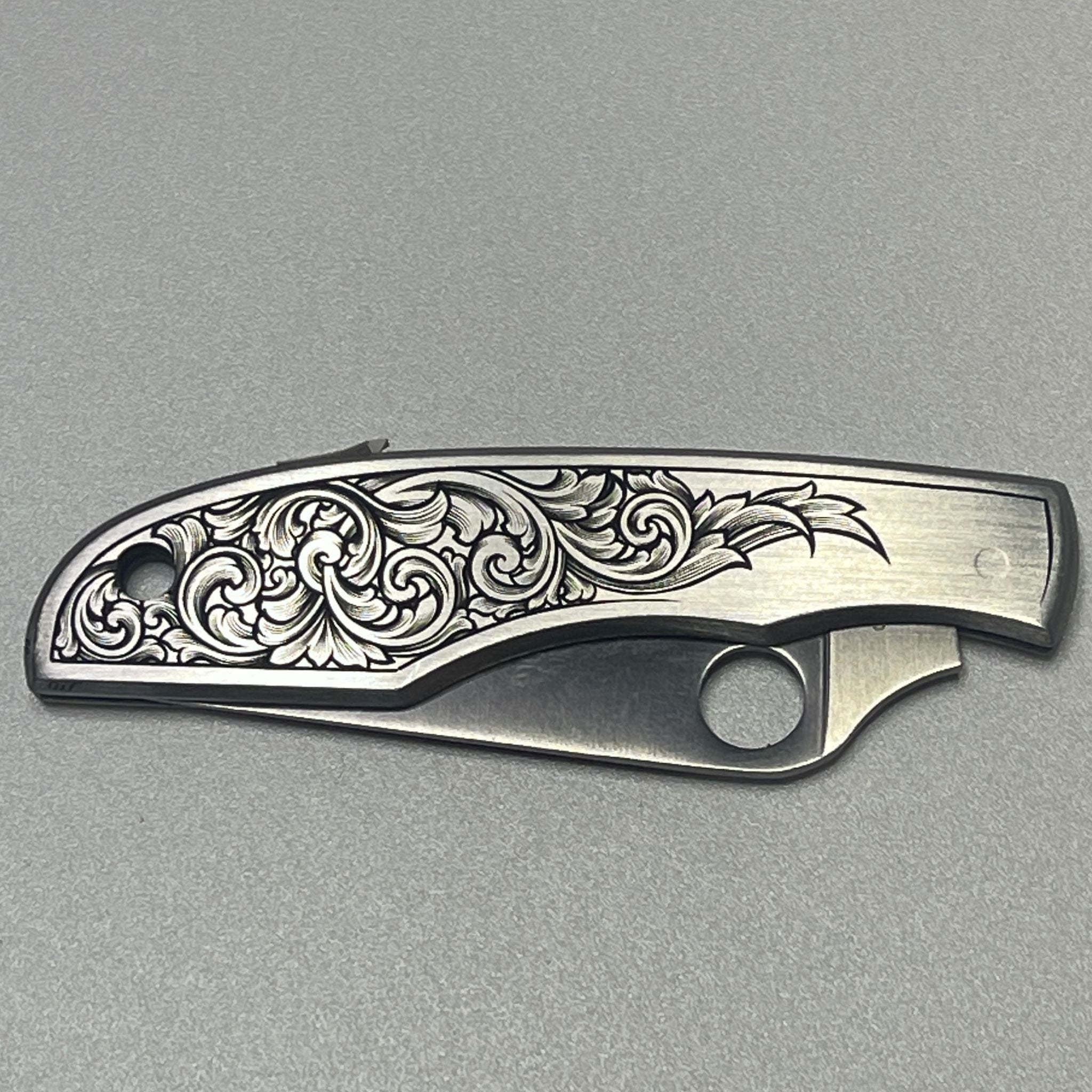 Hand-engraved Spyderco Knife- Grasshopper size