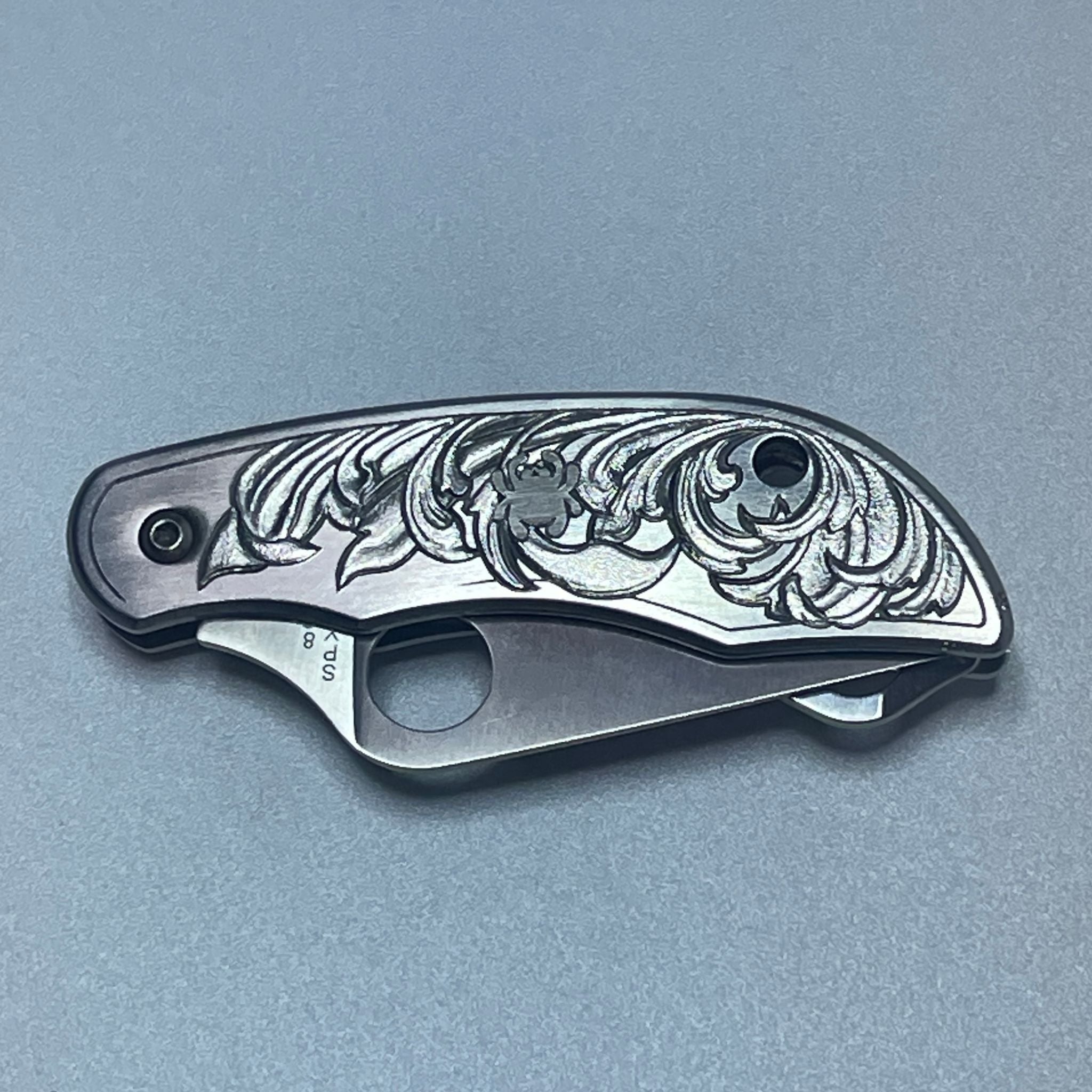 Hand-engraved Spyderco Knife- Grasshopper size