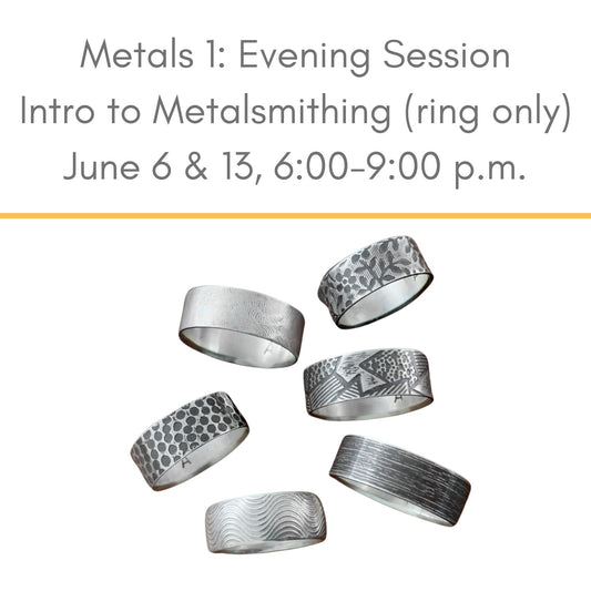 Intro to metalsmithing jewelry class June evening session