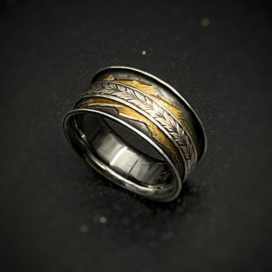 3 Layer Engraved Mountain Ring Band
