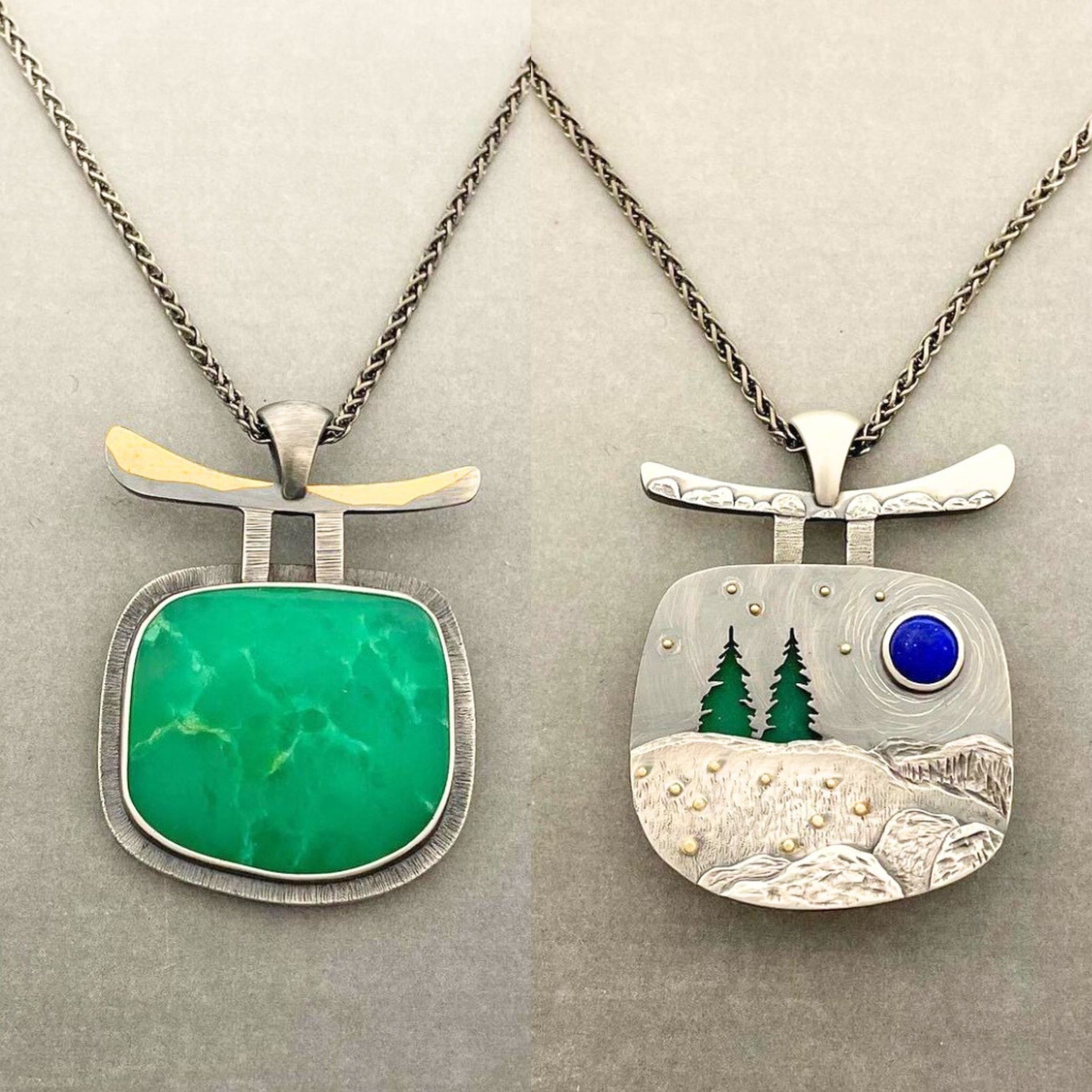 Reversible pendant Chrysoprase and lapis