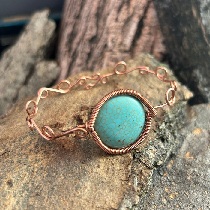 Copper swirly beaded gemstone bracelet